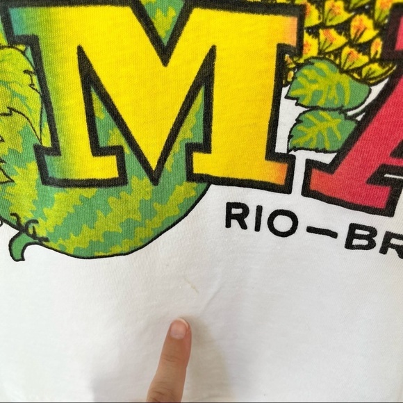 VINTAGE 70s Ipanema beach brasil tourist travel tee tshirt medium fruit toucan - Picture 3 of 8